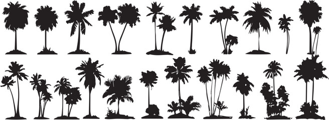 Set of black palm tree silhouettes 