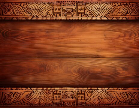 a rustic blank wood backdrop with a mesoamerican mayan or aztec theme blank copyspace with ornate tribal wood carvings quetzalcoatl kukulkan tohil