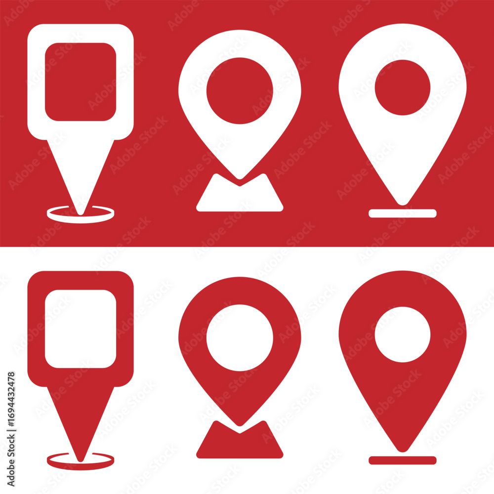 Poster location map pin icons set. modern map marker collection. pinpoint. gps location symbol. flat style 