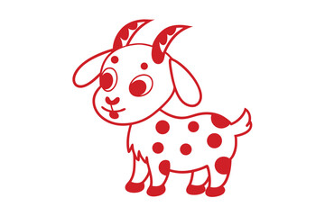 Red outlined goat with spots looks cute against the white background