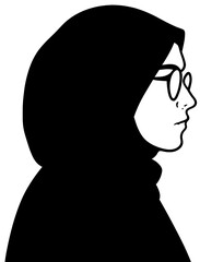 Muslimah Silhouette in Hijab and Glasses Side Profile