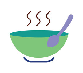 Colorful Flat Design Icon of a Hot Soup Bowl with Spoon