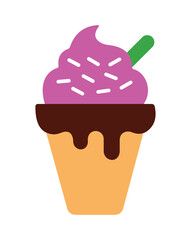 Colorful Flat Ice Cream Cone Icon with Chocolate and Sprinkles