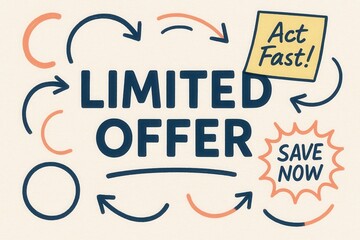 Limited offer with Act Fast! alert and Save Now callout, bold playful style, enticing retail discount promotion.