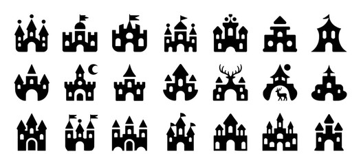 Collection of Diverse Castle Icons for Fantasy and Fairytale Themes