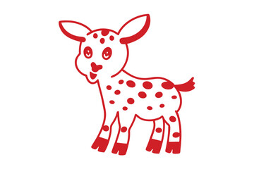 Red outlined lamb with spots standing on a white background looks cute