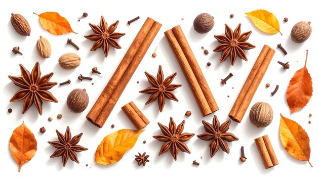Autumn Spice Mix with Star Anise, Cinnamon, and Leaves - Powered by Adobe