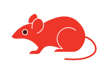 Red Mouse or Rat Silhouette Icon in a Modern Flat Design Style