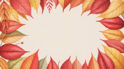 Vibrant autumn leaf border frame with copy space for seasonal greetings and designs