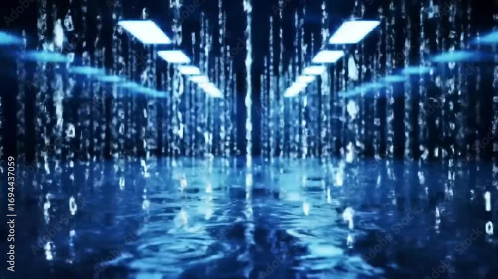 Wall mural abstract digital data stream flowing through a reflective virtual space