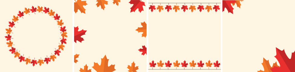 Autumn maple leaf frames and borders set with wreath, corners, square and strip designs for seasonal decoration and fall theme graphics