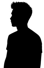Male Silhouette with Spiky Short Hair Wearing T-Shirt in Left Profile on Dark Gray Gradient Background