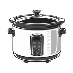 Detailed image of a modern white slow cooker appliance with digital controls ideal for kitchen use transparent background