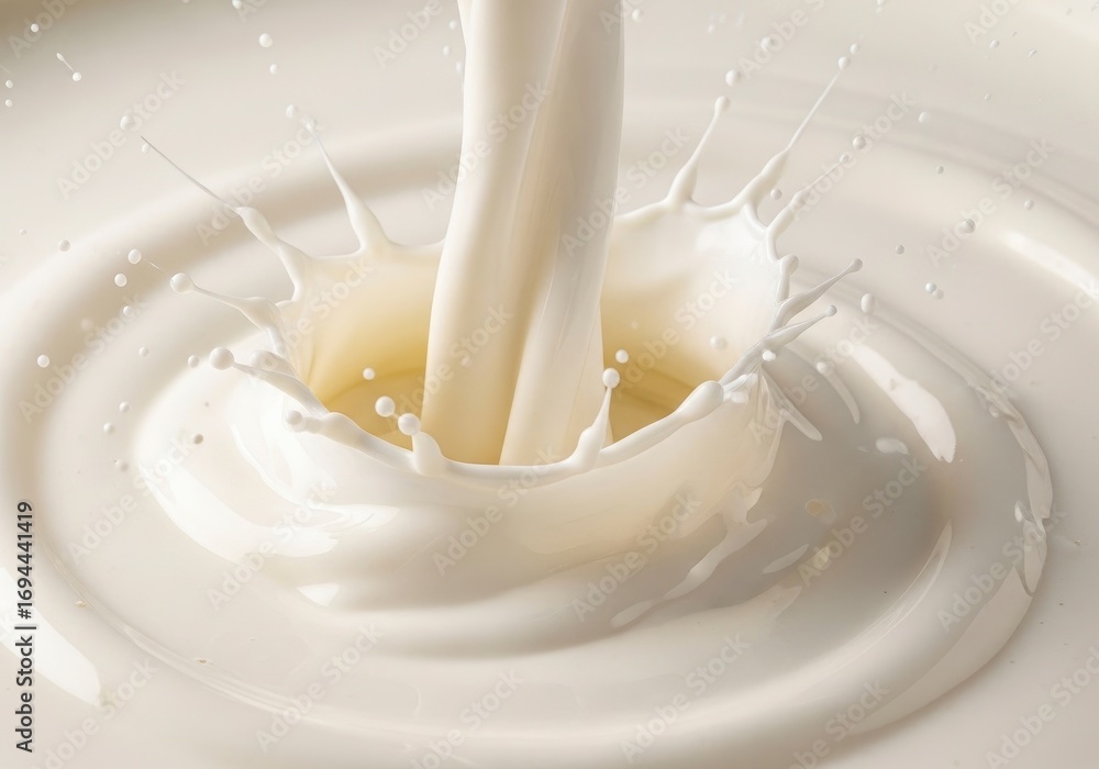 Aufkleber a stream of white liquid plunges into a creamy pool creating a dynamic crown-shaped splash with drop