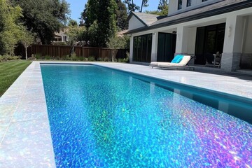 Serene Backyard Pool Area with Sparkling Water and Modern Design