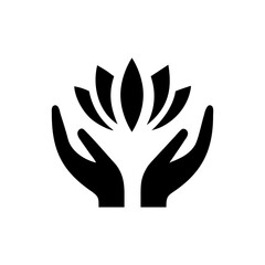 Elegant lotus flower logo with open hands symbol wellness spa yoga meditation art