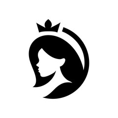 Minimal female head with tiara crown logo design elegant beauty queen silhouette