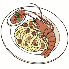 Delicious Shrimp Pasta Dish with Marinara Sauce Illustration