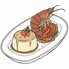 Elegant Seafood Plate A Culinary Delight with Shrimp, Tomato, and Exquisite Presentation