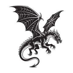 Realistic Winged Dragon in Attack Pose Powerful Fantasy Silhouette