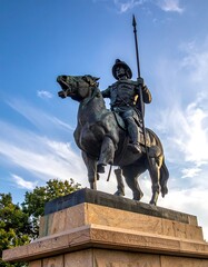 Naklejka premium Bronze equestrian statue on a pedestal