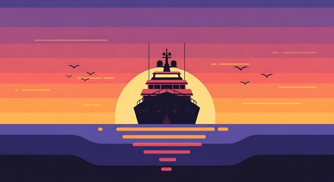 Yacht Sunset Ocean Seascape. - Powered by Adobe