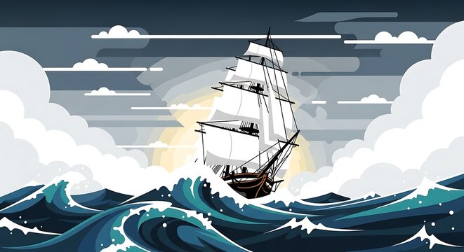 Sailing ship stormy sea adventure.
