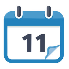 Blue calendar page with number eleven and curled corner date month