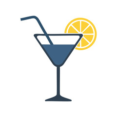Blue cocktail with lemon slice and straw drink beverage
