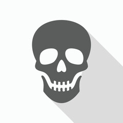 Dark gray skull with white eye sockets and teeth human skull skeleton