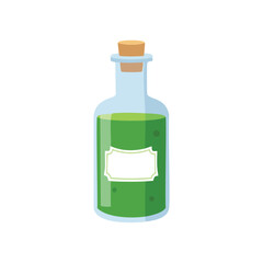 Obraz premium Glass bottle with green liquid and cork stopper vector