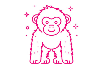 Simple pink monkey stands with stars and dots around it on a white background