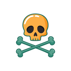 Orange skull with teal crossbones pirate danger
