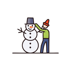 Person placing hat on snowman winter carrot nose