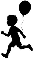 Silhouette of Boy Running with Balloon | Vector Illustration