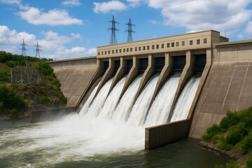 Obraz premium hydroelectric dam with flowing water