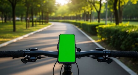 Green screen phone with bike ride, and park.
