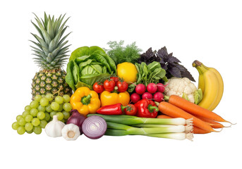 Vibrant Assortment of Fresh Fruits and Vegetables Displaying a Colorful Array of Natural Goodness Against a Transparent Background for Versatile Use