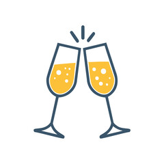 Two champagne glasses clinking with bubbles toast celebration