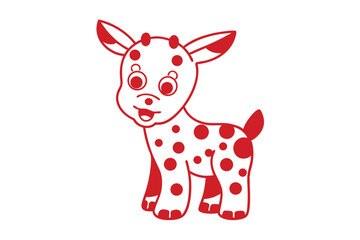 Smiling cartoon goat with red spots stands cutely on a white background