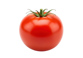 Vibrant Red Tomato with Green Stem on Transparent Background, Perfect for Culinary Illustrations, Fresh Produce Designs, and Healthy Eating Concepts in Visual Projects