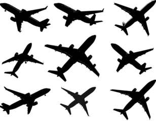 Airplane silhouettes set, Black airplane silhouettes, Set of black plane silhouette