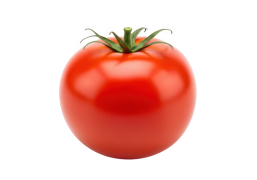 Vibrant Red Tomato with Green Stem on Transparent Background, Perfect for Culinary Illustrations, Fresh Produce Designs, and Healthy Eating Concepts in Visual Projects