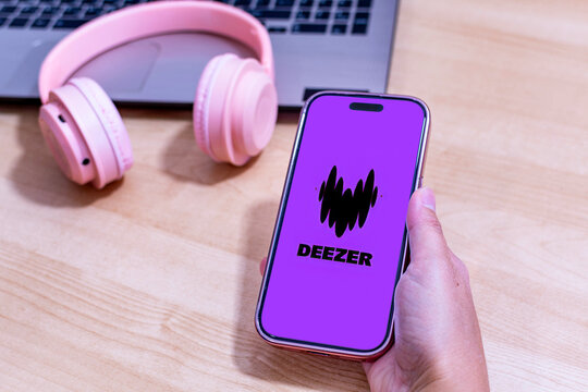 Beer Sheva, Israel. August 26, 2025: Deezer app logo on an Apple iPhone screen.