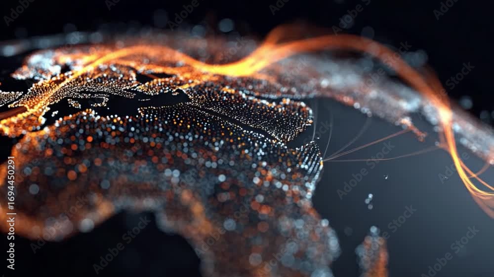 Poster global network visualization: a dynamic visual of the earth, illuminated by a complex network of int