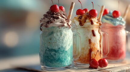 Multicolored Refreshing Iced Drinks in Mason Jars