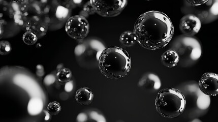 Naklejka premium Floating silver particles in deep black atmosphere, futuristic abstract high-tech wallpaper with glowing digital effect