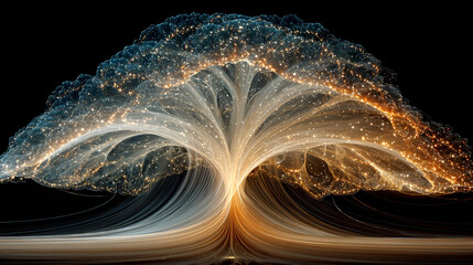 A classic tree of life diagram is unraveled and rewoven into a new, complex network of glowing light.