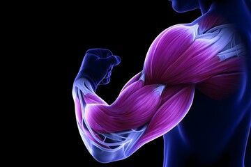 Arm muscles anatomy illustration showing biceps and triceps on black background image view