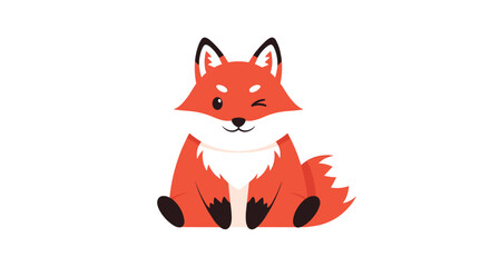 Obraz premium Cute orange fox sitting winking with fluffy tail adorable cartoon animal
